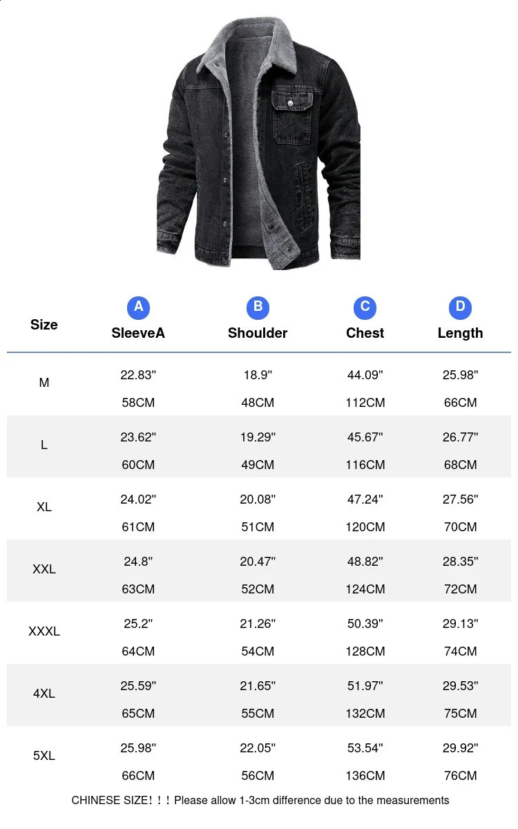 Autumn and winter mens cashmere denim jacket wool lined windproof retro cotton 240921