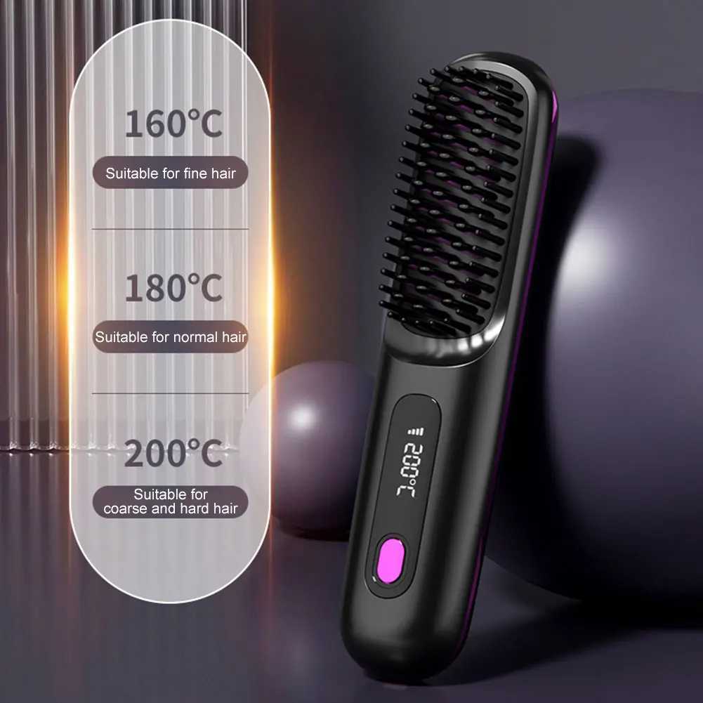 Cordless Straightening Comb Anti Scalp Portable Straightening Brush Rechargeable Straightening Comb Suitable for All Hair Types CL240923