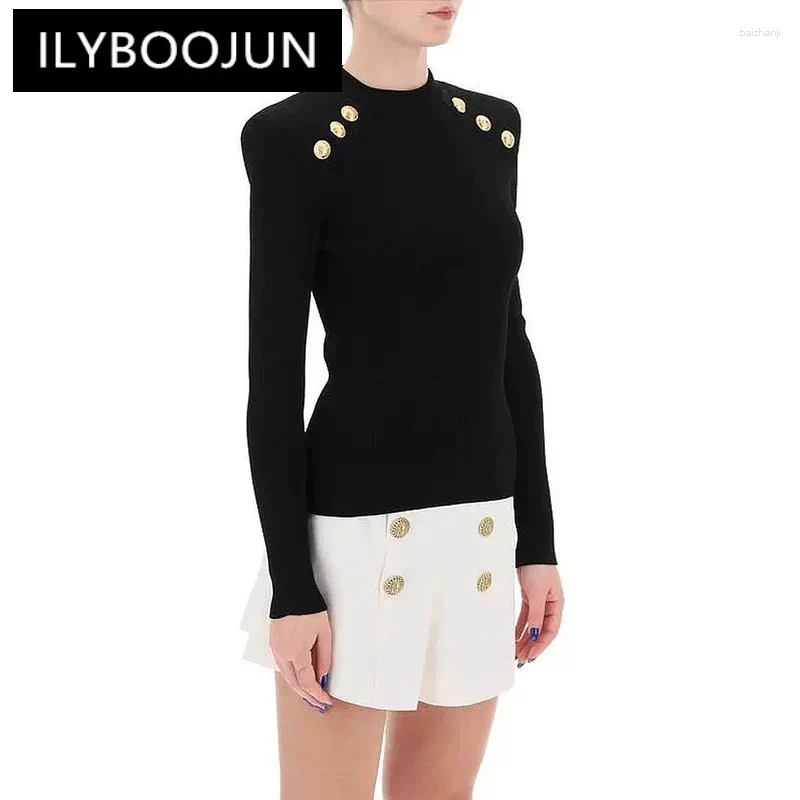 Women's Sweaters Spot 2024 Spring And Autumn Quality Classic Versatile Wool Blend Knitted Base Black Crew Neck Sweater