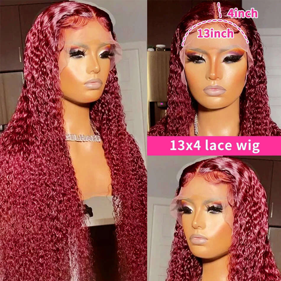 99j bury water curly 250 density 13x4 frontal wig 13x6 lace front red colored deep wave human hair wigs