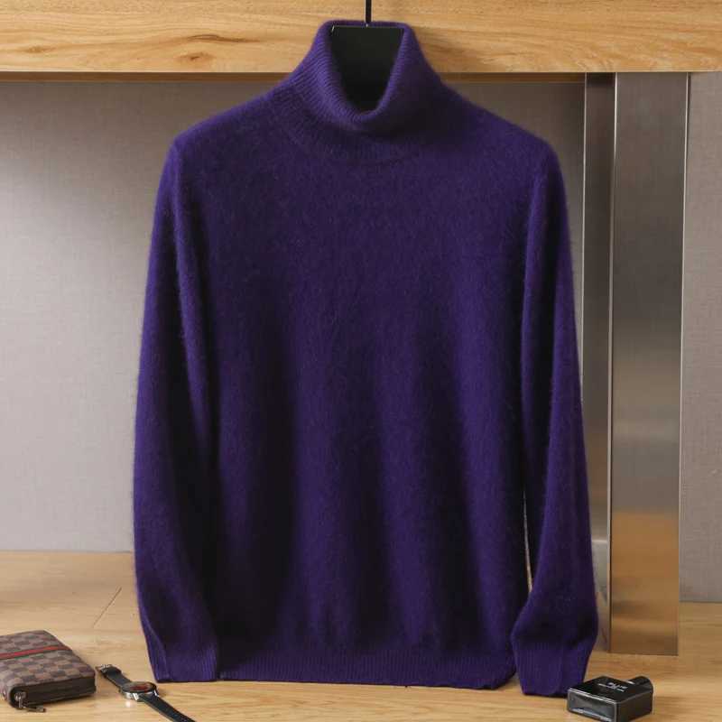 Mens Turtle Neck 100% Mink Cashmere Sweater Mens 2023 Autumn/Winter Large Loose Knitted Sweater Keep Warm Mens Parachute Y240923