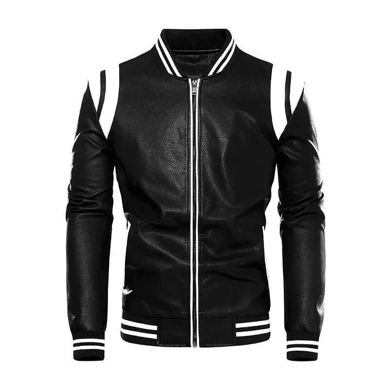 Leather Jacket Men Patchwork Biker Coat Motorcycle Jackets Mens Winter Casual Fleece Warm Coats Stripe Loose Outwear s s s