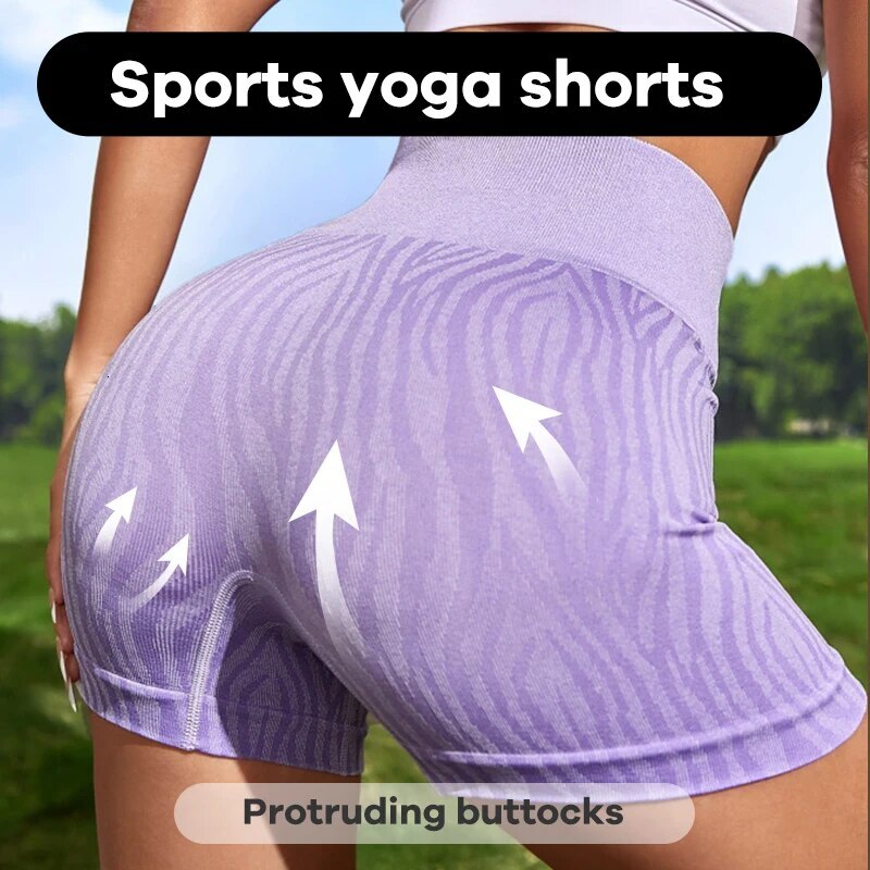 Women's High Waist Seamless Yoga Pants Fashion Zebra Stripe Wide Belt Fiess Tights Sports Shorts