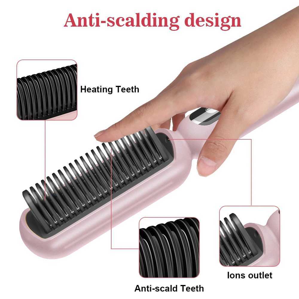 Negative ion straight hair brush for repairing damaged hair care ceramic anti scalp electric straight hair with gift hot comb CL240923