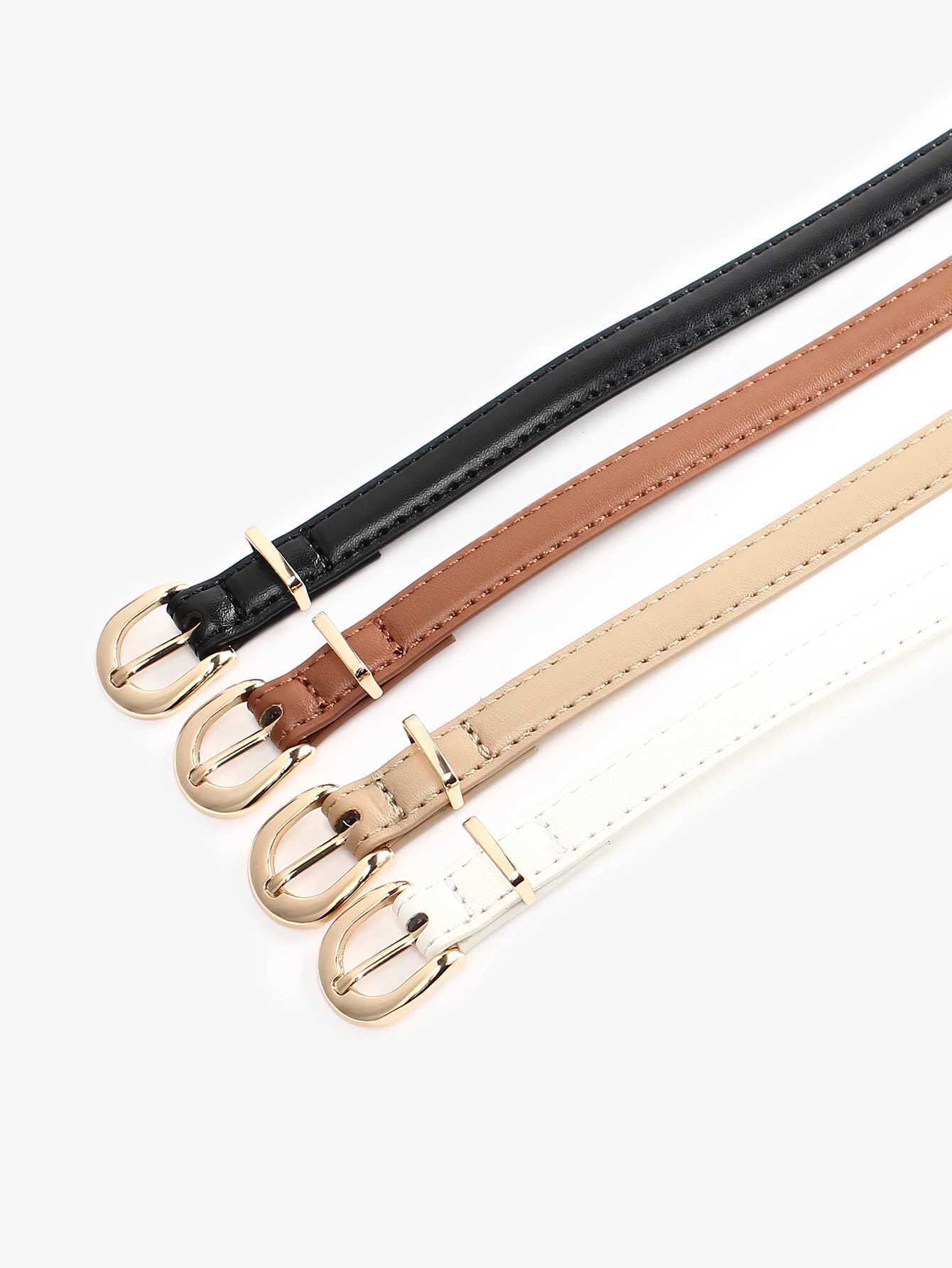 4pcs Women Student Teenager Skinny Leather Belt Thin Waist Belt with Metal Buckle for Pants Jeans DressesX240923
