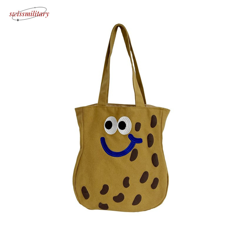 Large Capacity Handheld Bag for Women, Fashionable, Funny, Embroidered, Cute, Cartoon Canvas, Single Shoulder Art Versatile #23 Swissmilitary