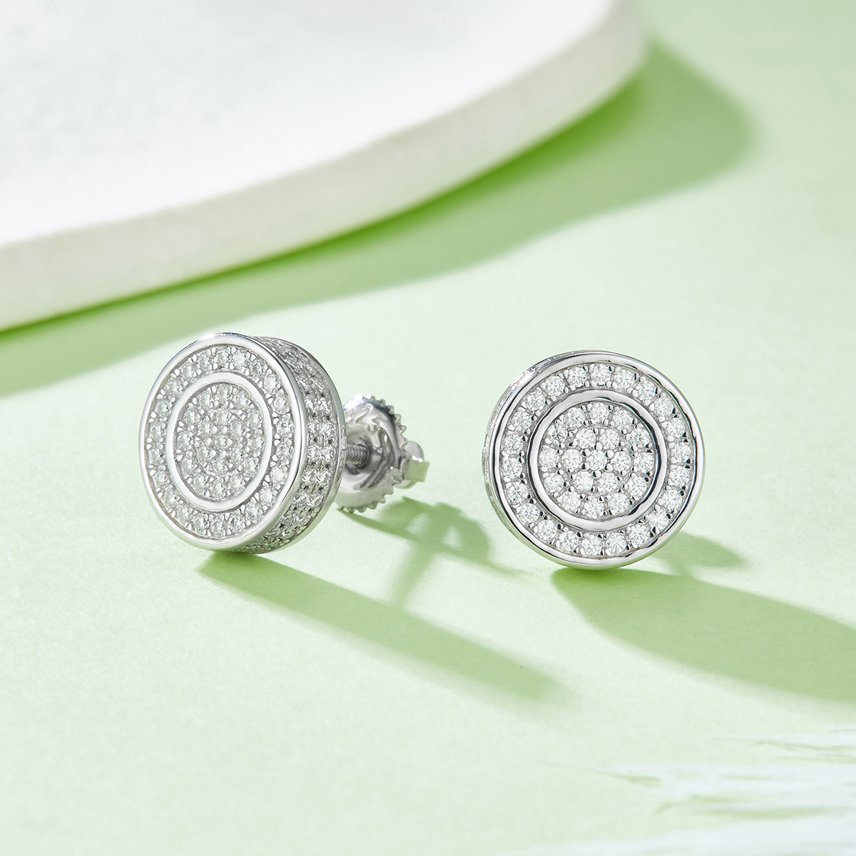 New hip-hop style stud earrings full of diamonds moissanite S925 sterling silver trend personality men's earrings Free shipping