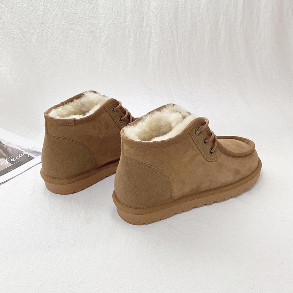 2025 New Warm Non-slip Leather Wool Men's Lace-up Snow Boots