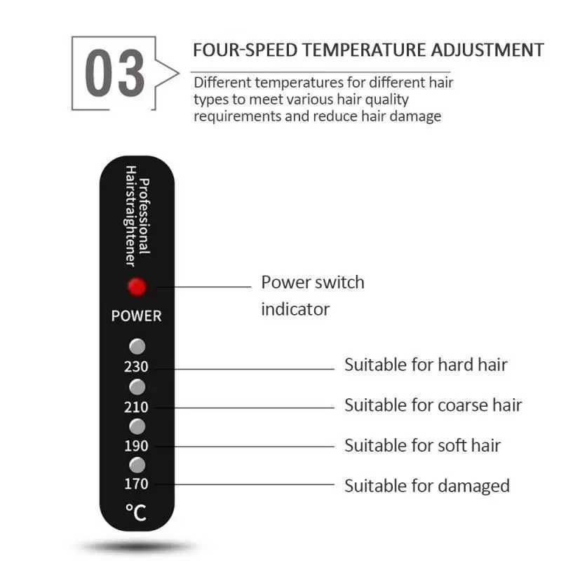 Four gear temperature adjustable ceramic tourmaline ion flat iron straightener CL240923