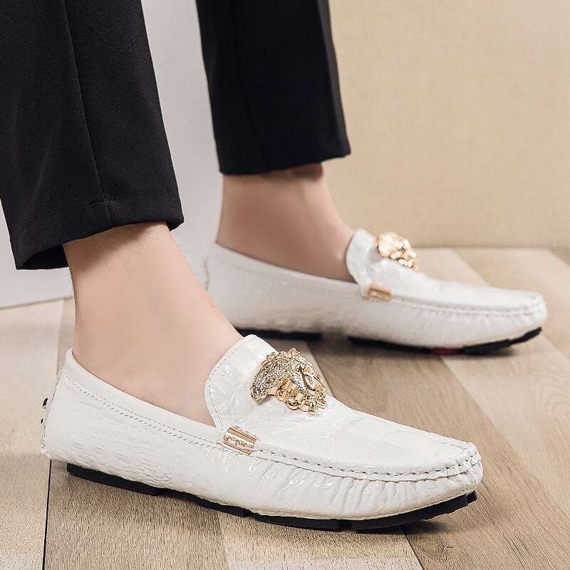 Brand Casual High Quality Men's Snake Pea Shoes Spring Summer Leather Ladies Moccasin Loafers