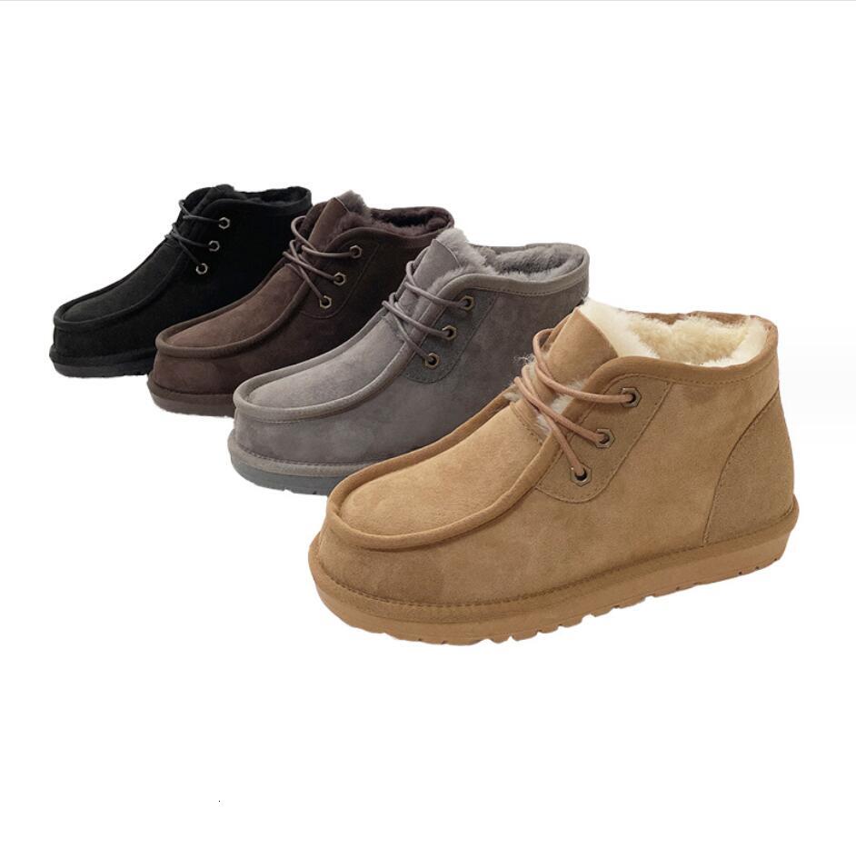 2025 New Warm Non-slip Leather Wool Men's Lace-up Snow Boots