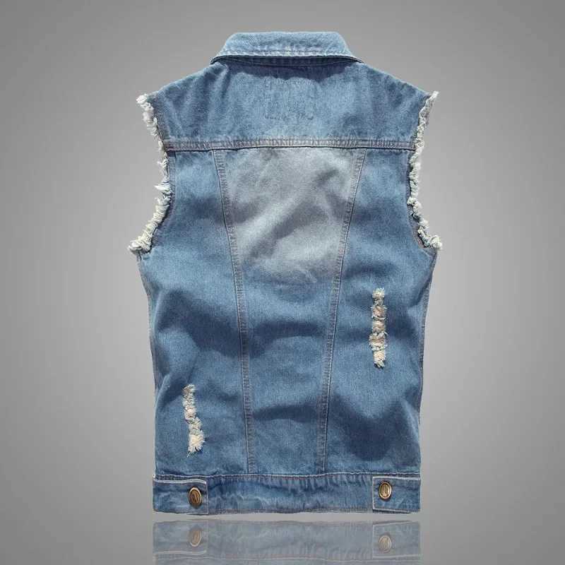 Mens denim vest mens jacket sleeveless casual vest mens spring denim jacket open top slim fit mens jacket denim Gilet Homme W240923