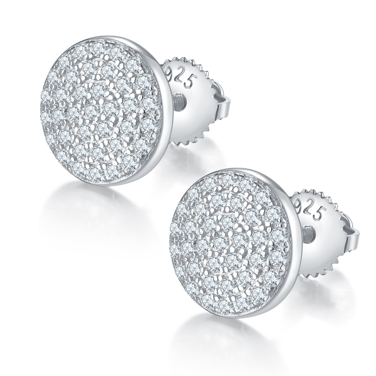 New hip-hop style stud earrings full of diamonds moissanite S925 sterling silver trend personality men's earrings Free shipping