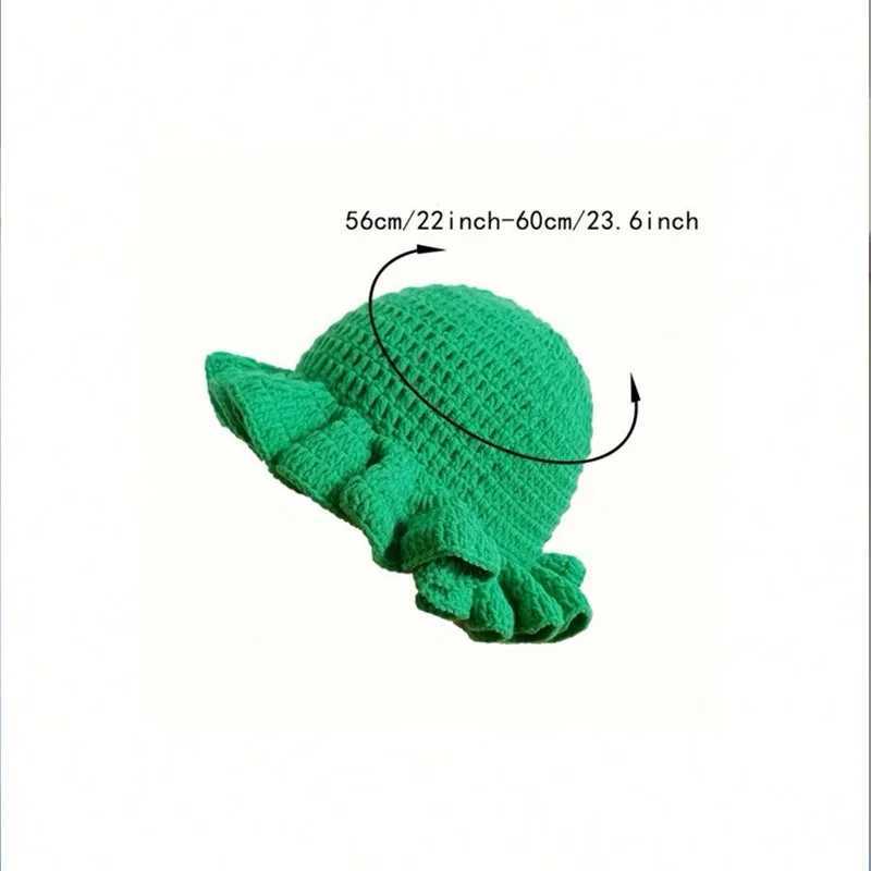 Wide Brim Hats Bucket Colorful crocheted ruffled bucket hat warm and elastic knitted celebrating the New Year with womens fashionable handmade beanie 
