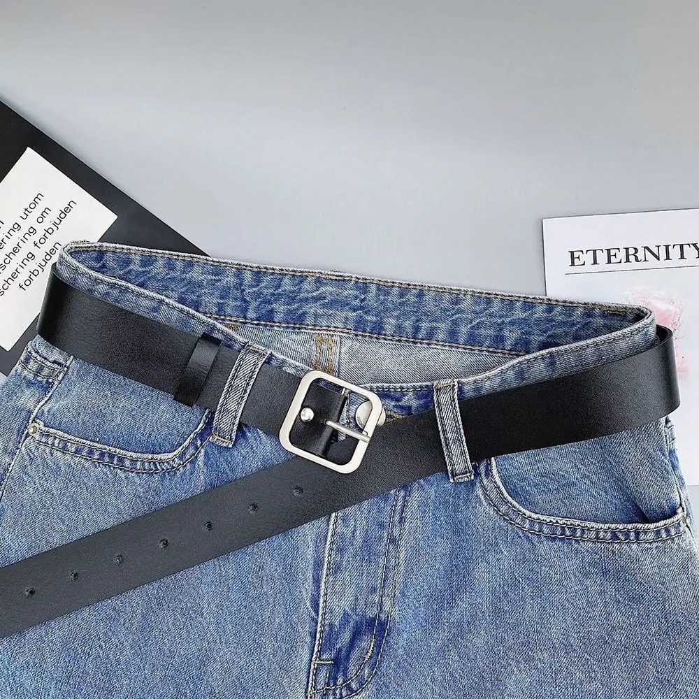 Women Leather Belt Square Pin Buckle Belts for Jeans Pants Chic Luxury Brand Vintage Strap Female WaistbandX240923