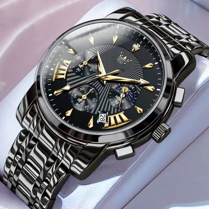 Modern Men's Fashionable Timepiece - Sleek Steel Belt, Waterproof & Light-Up Features free shipping