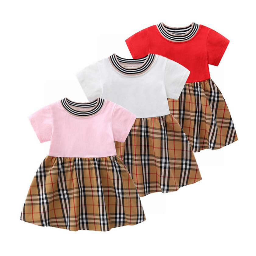 Summer Baby Girls Dress Plaid Children Clothes Lapel Shirt Fashion Princess Dress 1-6Y