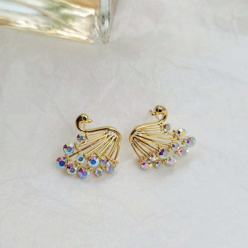 Designer earring swan shaped zirconium stud earrings with gold-plated copper body design for a premium look and feel