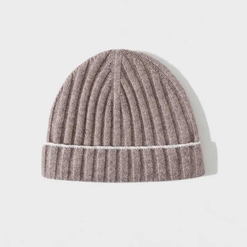 Beanie/Skull Caps Contrast Trim Ribbed Wool Beanie Men Women Knitted Winter Hat J240923