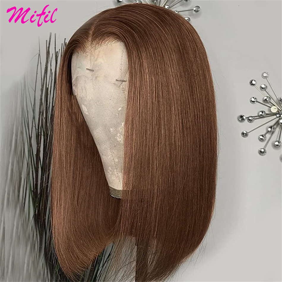 13x4 Short Bob Wig Bone Straight 99j Chocolate Brown Colored Front Human Hair For Women Transparent Lace Frontal Wigs