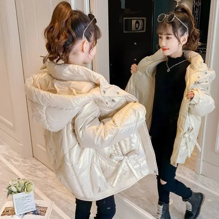 RAISE Autumn Winter Jacket For Girl Kid Baby Girl Shiny Solid Warm Hooded Outerwear Coat 4-14Y Teenager Cotton Parka Outift 240919 - view 4