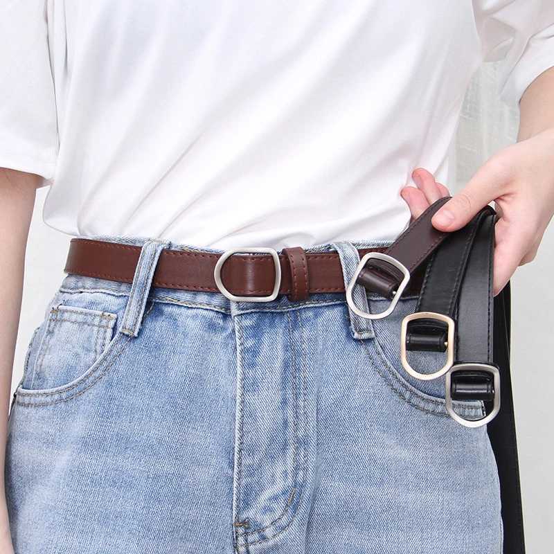 Fashion Nonporous Womens Thin Belt Simple Korean Metal Buckle PU Leather Belts Jeans Dress Decorative Waist StrapX240923