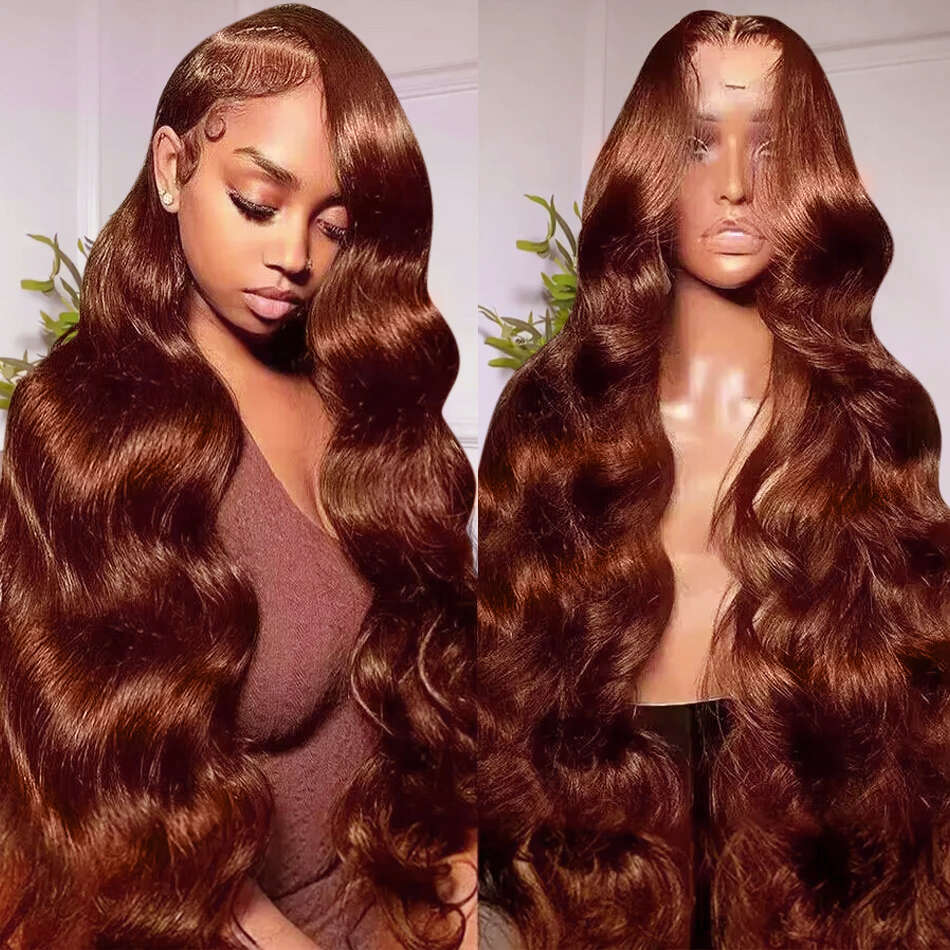 HD 250% 30 40 Inches Reddish Brown Body Wave 13X6 Front Human Wigs 13x4 Lace Frontal Brazilian Remy Hair Wig
