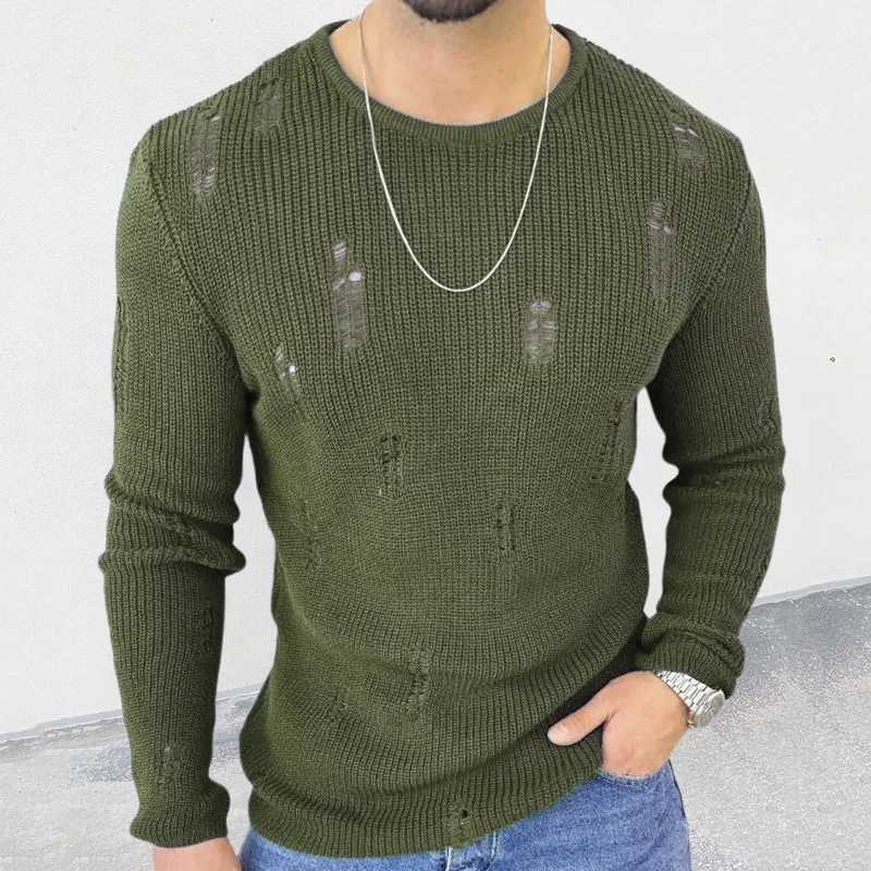 Fashionable cardigan design knitted jump top mens slim fit long sleeved casual sweater T-shirt mens autumn casual O-neck knitted pull-out CL240923