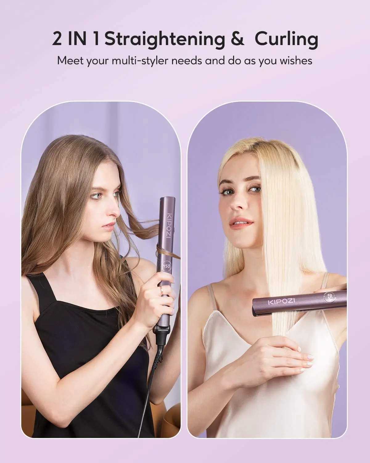 KIPOZI Professional Hair straightener 2-in-1 Curling Titanium Flat Iron Instant Hot Styling Tool with Digital Display Pro CL240923