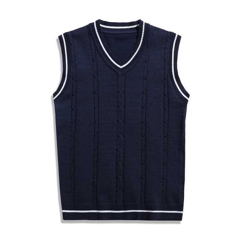 Retro V-neck college style mens knitted vest autumn and winter fried dough twisted color comparison couple sleeveless vest W240923