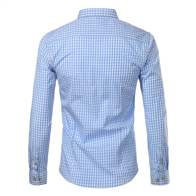 Small Plaid Button Down Shirt Men Summer Long Sleeve Slim Fit Mens Dress Shirts Casual Checks Gingham Chemise Homme 240918