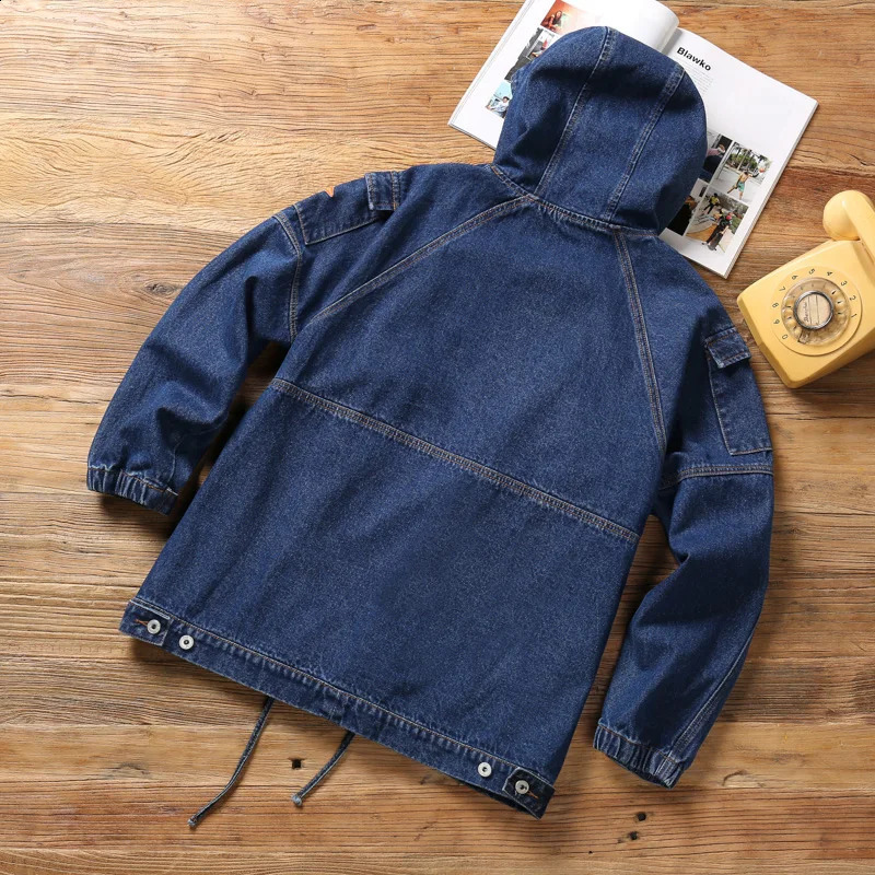 Spring Hooded Sports and Leisure Sweater 100% Cotton Loose Korean Stitching Cowboy Jacket Mens Wear 240921
