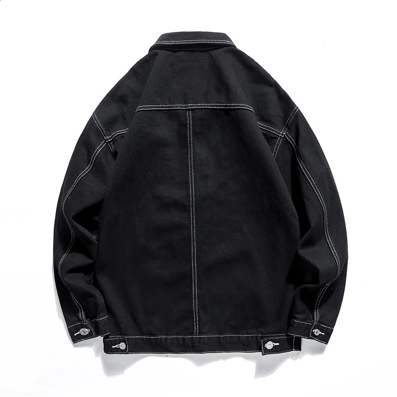 Autumn mens black denim jacket fashionable retro street style casual cotton elastic clothing 240921