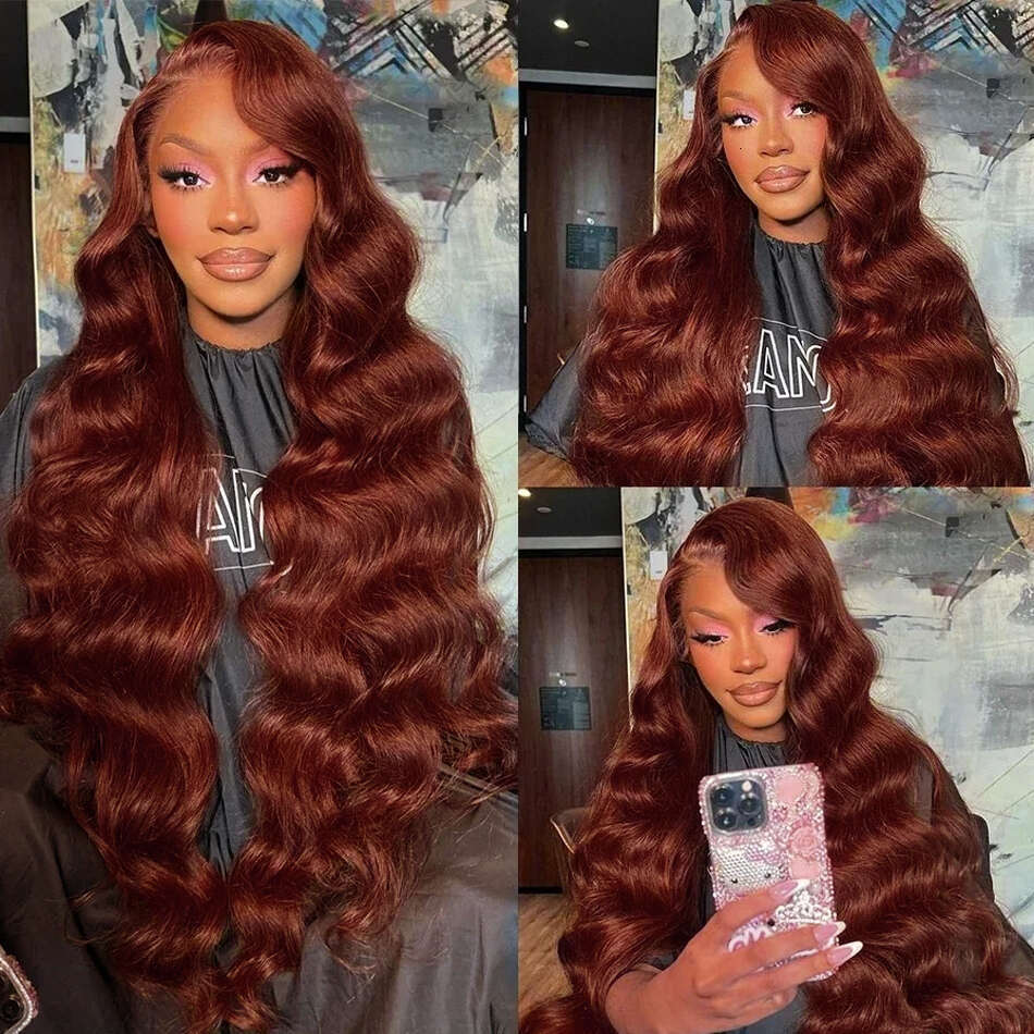 HD 250% 30 40 Inches Reddish Brown Body Wave 13X6 Front Human Wigs 13x4 Lace Frontal Brazilian Remy Hair Wig
