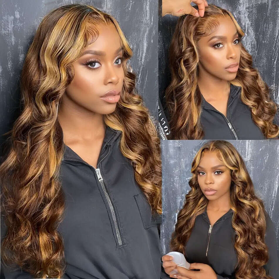 250 Density 4/27 Highlight Brown Color Body Wave 13x4 Front Transparent Lace Frontal Short Bob Human Hair Wigs