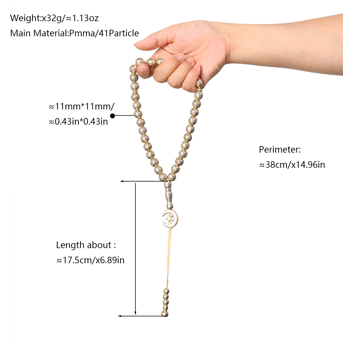 Islamic prayer beads, 33 bead string bracelets, star and moon styles, Saudi style items of faith