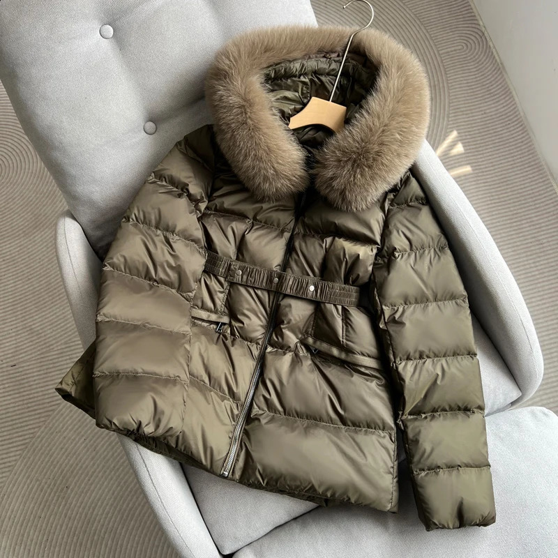 Lagabogy Winter Womens Ultra Light Inflatable Jacket y Real Fox Fur Hooded 90% White Duck Down Warm Thin Parkas 240921
