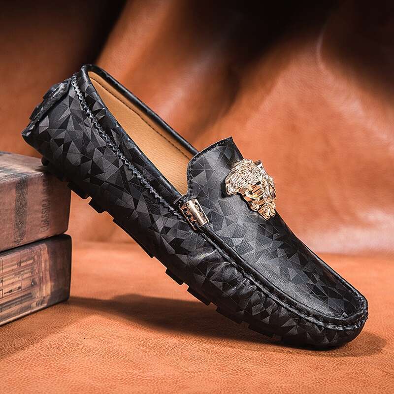 Brand Casual High Quality Men's Snake Pea Shoes Spring Summer Leather Ladies Moccasin Loafers