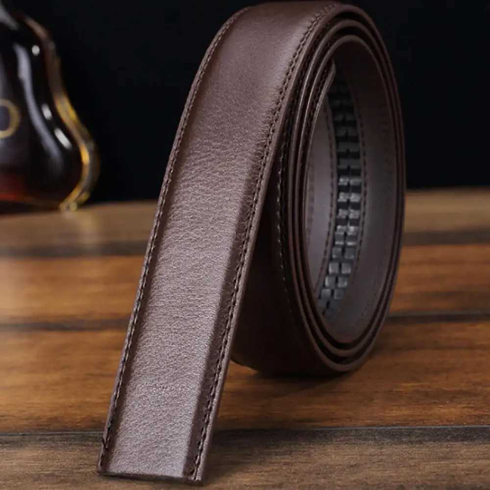 1pc New High Quality Luxury Mens Leather Automatic Ribbon Waist Strap Black Belt Without Buckle Suit for Vintage JeansX240923