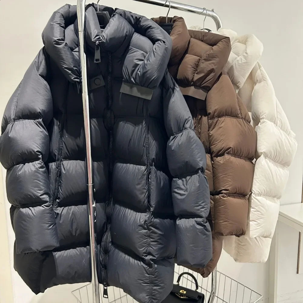 mid length hooded inflatable jacket loose and thick waterproof Parka down womens winter y white duck 240921