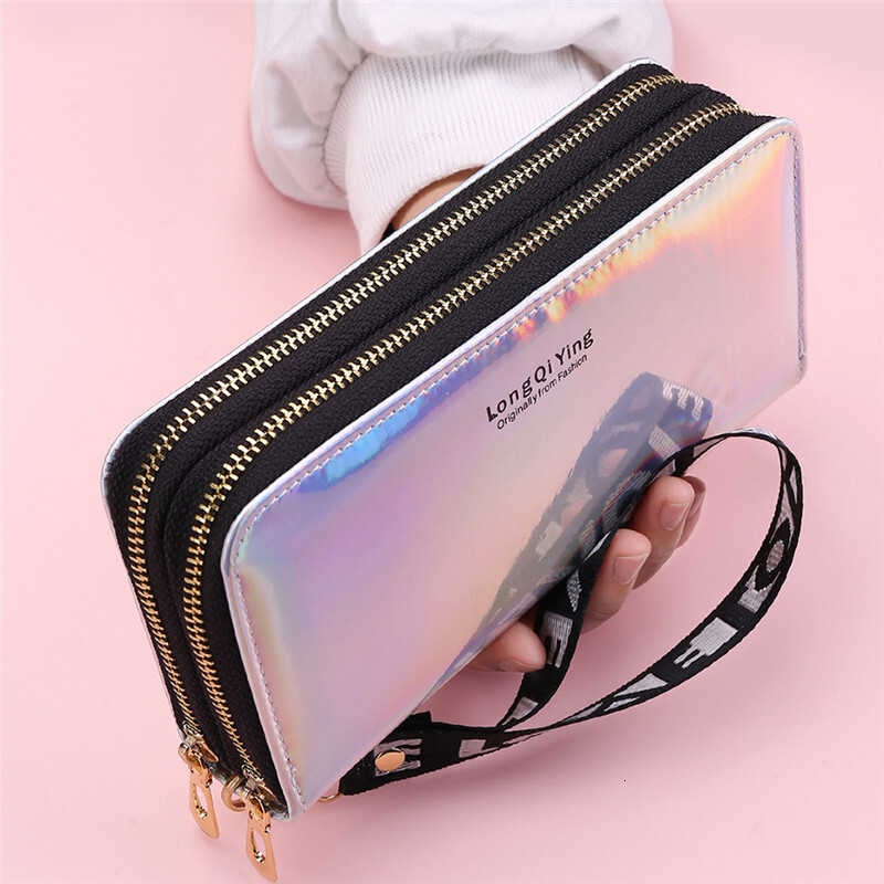 2025 New Women Long wallet Laser Wallets Double Zipper Fashion Female Wristlet Clutch Coin Purse Money Phone Bag Card Holder Handbag
