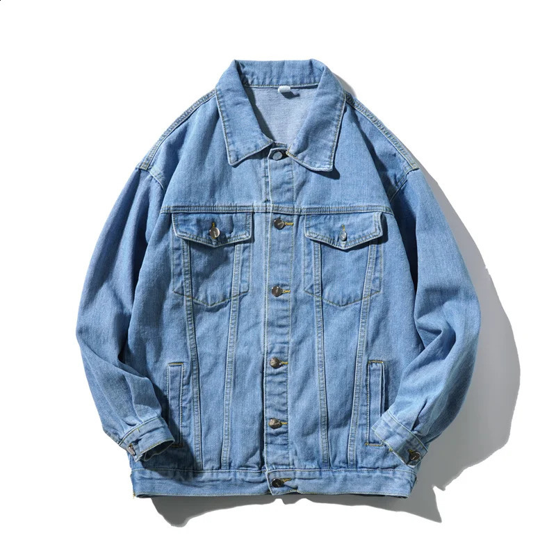 spring autumn denim jacket mens solid color cotton casual street clothing hiphop jeans fashionable loose couple 240921