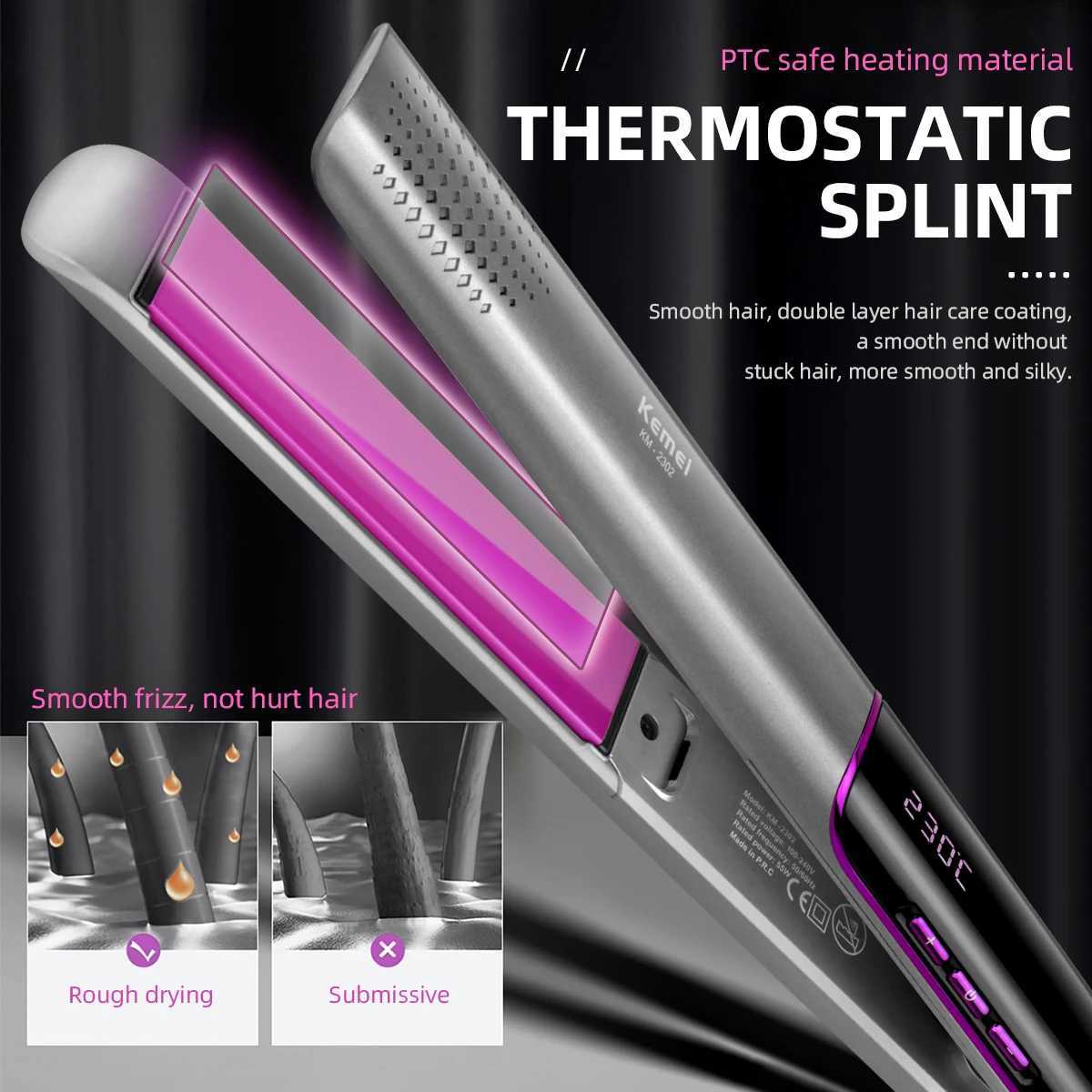 KEMEI anti-static flat iron straightener with LCD panel professional salon model womens ceramic straightener CL240923