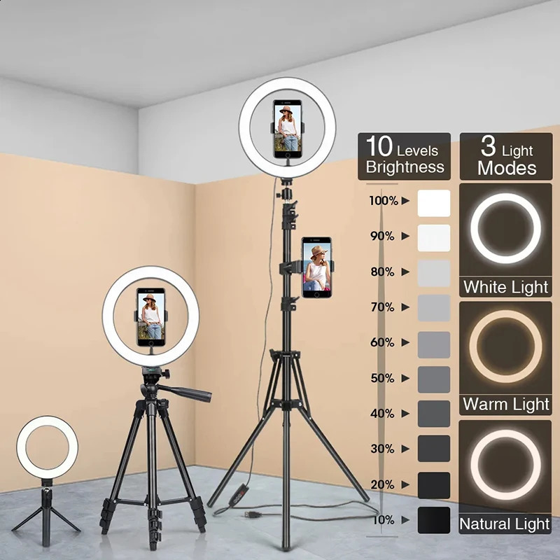 26/33cm LED ring light USB dimmable pography studio fill light remote control with tripod and Tiktok video live light 240909