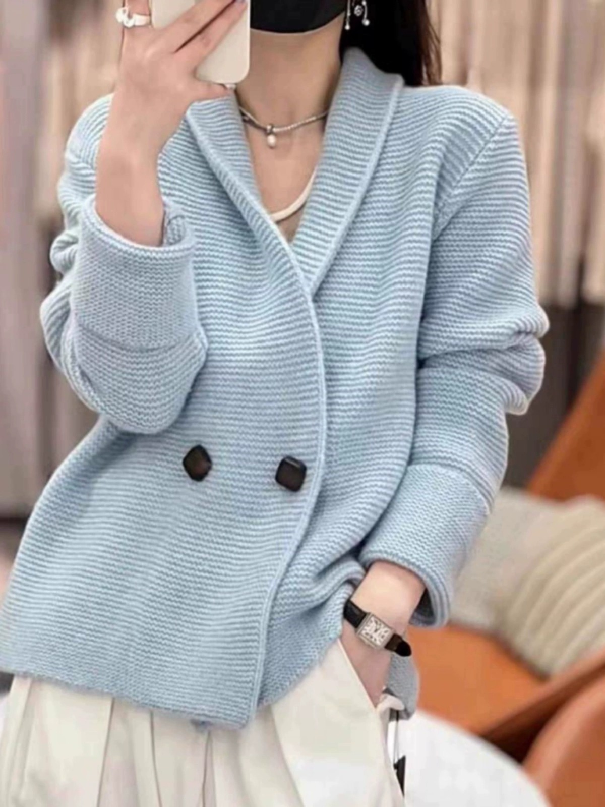 European 100% Cashmere Knitted Cardigan Female Autumn And Winter Temperament Loose Wool Sweater Coat