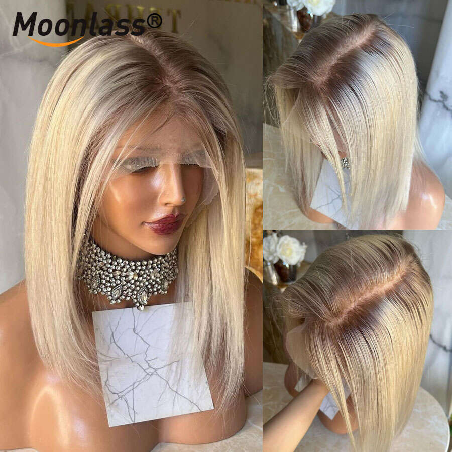Ash Short Bob Human Hair Wigs 150 Density Ombre Blonde 13x4 Lace Front For Women Preplucked Natural Haire Remy Wig