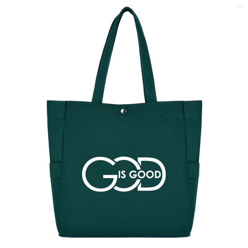 Shopping Bags God Is Good Funny Printed One-shoulder Bag Large Capacity Ladies Tote Canvas Women fashionable item zhanyishengli
