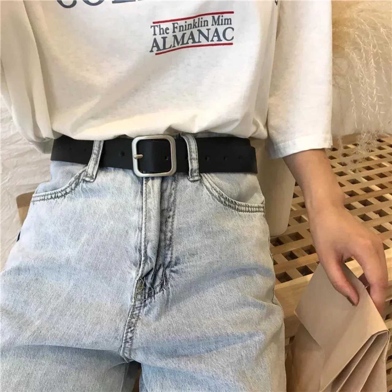 1pcs PU Leather Belt For Women Square Buckle Pin Buckle Jeans Black Belt Chic Luxury Brand Ladies Belt Female WaistbandX240923