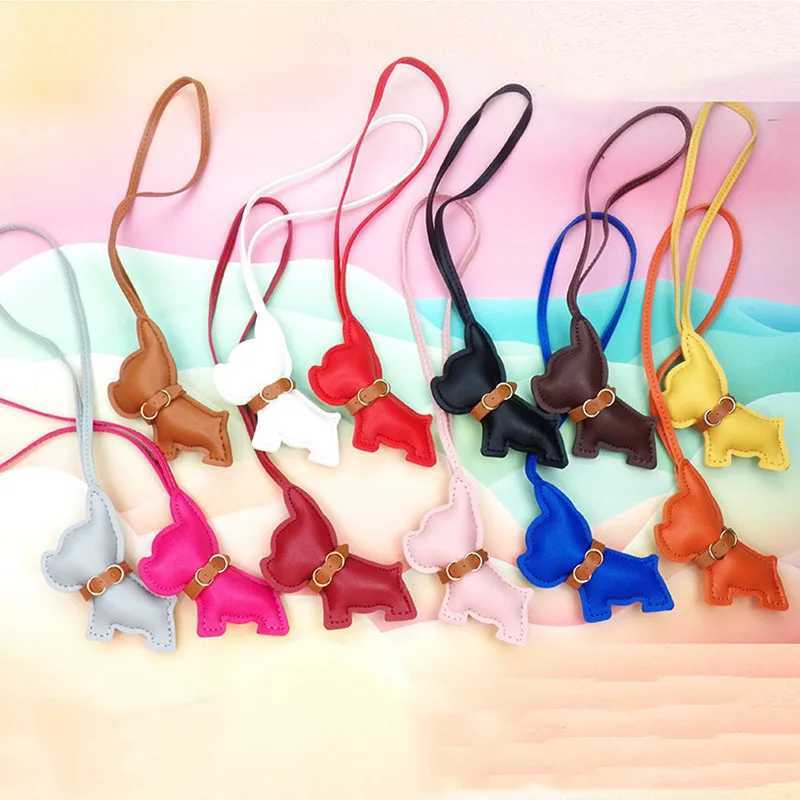 Keychains Lanyards Bag Parts Accessories New Fashion Cute Bulldog Leather Keychain Female Girl Gift H250217