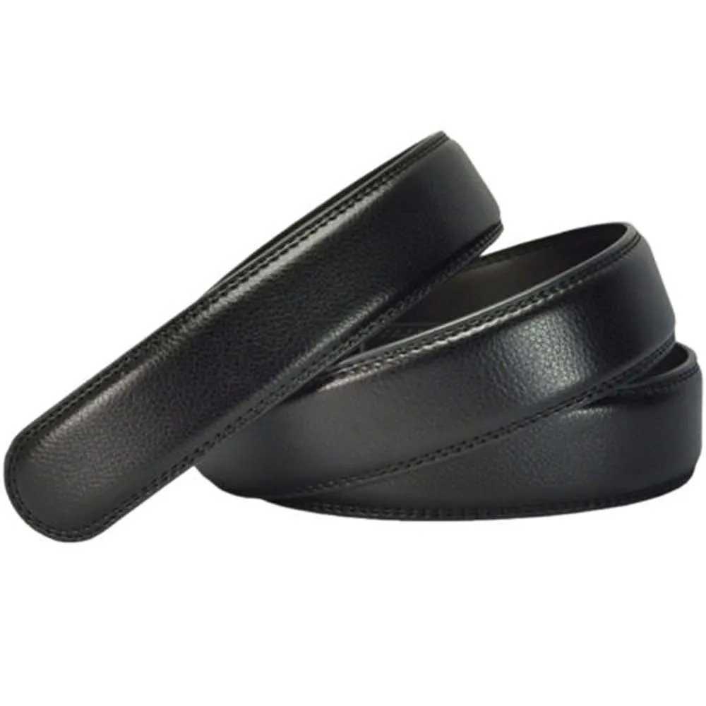 1pc New High Quality Luxury Mens Leather Automatic Ribbon Waist Strap Black Belt Without Buckle Suit for Vintage JeansX240923